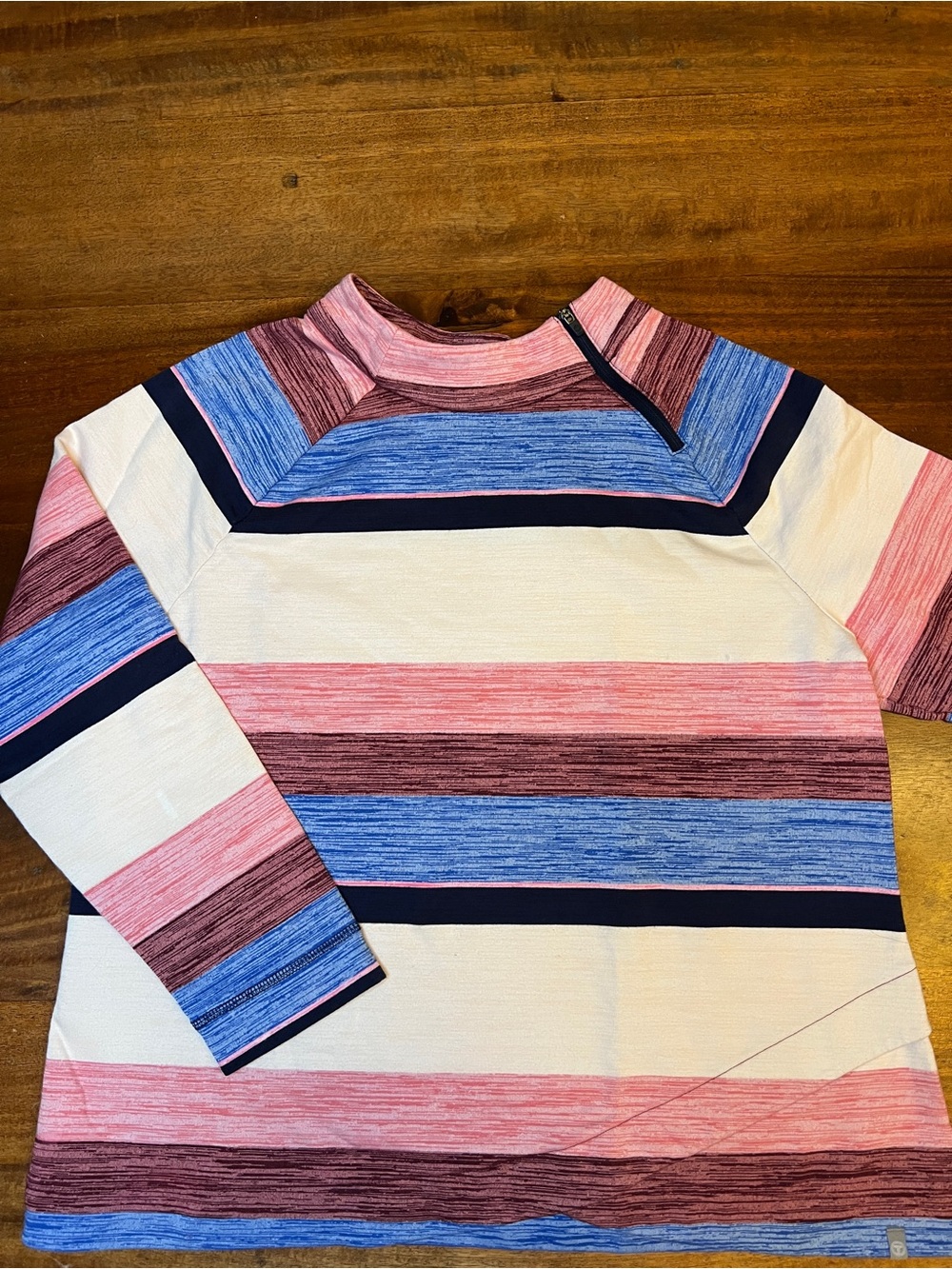 T by Talbots Women’s Striped Mock Neck Long Sleeve Knit Top Zip Shoulder XL